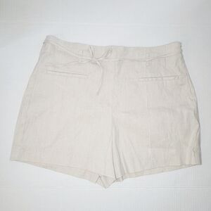 Mango Shorts Linen Blend Womens Beige Size 10 Zip Side Tie Waist Tropical Summer